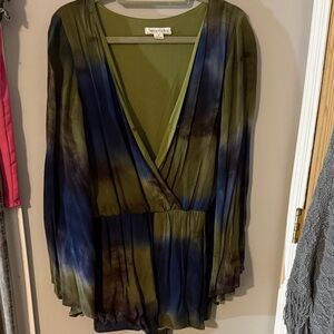 New York & Company Olive and Navy Blouse